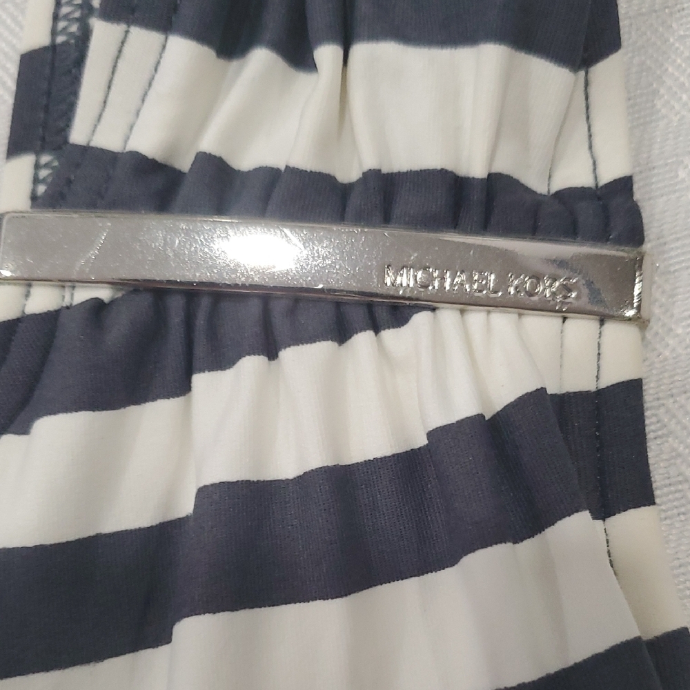 MICHAEL Michael Kors Black and White Striped One-Shoulder Swimsuit - Picture 5 of 9